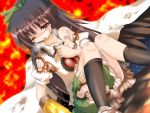  black_eyes black_hair burn_mark burned_clothes burnt_clothes hair_ribbon hair_ribbons long_hair reiuji_utsuho ribbon ribbons sitting socks solo tears torn_clothes touhou wardrobe_malfunction weapon wings yukitokaze 