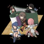  3girls bat_wings chibi estellise_sidos_heurassein judith karol_capel miyuki_non multiple_boys multiple_girls pointy_ears raven repede rita_mordio rug scroll tales_of_(series) tales_of_vesperia wings yuri_lowell 