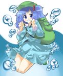  bag blue_hair blush gengorou happy hat jumping kawashiro_nitori touhou 