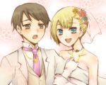  blue_eyes blush bride dress flower formal gloves gundam gundam_00 jewelry louise_halevy lowres necklace saji_crossroad sb_ryo0528 short_hair suit wedding wedding_dress 