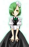  gengorou green_hair hair_over_one_eye hands light_smile maid short_hair smile solo v_arms yellow_eyes 