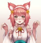  animal_ears blush breasts brown_eyes cat_ears fingerless_gloves fire_emblem fire_emblem_heroes fire_emblem_if fur_collar fur_trim gloves hairband halloween_costume jurge looking_at_viewer nekomata nontraditional_miko open_mouth paw_pose pink_hair sakura_(fire_emblem_if) sash short_hair simple_background small_breasts upper_body wide_sleeves 