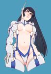  1girl absurdres ass black_hair blue_eyes highres junketsu kill_la_kill kiryuuin_satsuki long_hair looking_at_viewer nicole_echeverria revealing_clothes smile solo thick_eyebrows thigh-highs white_background 