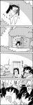  /\/\/\ 1girl 4koma bag cellphone checkered checkered_skirt comic commentary_request door doorway drinking_cup drinking_straw floating greyscale hair_ribbon hat highres himekaidou_hatate holding holding_cellphone holding_phone monochrome necktie opening_door paper_bag phone ribbon short_sleeves skirt smile tani_takeshi tokin_hat touhou translation_request twintails yukkuri_shiteitte_ne 