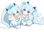  2girls :d alolan_vulpix animal_ears arm_up blue_eyes child fox_ears from_above ituyakitori kneeling long_hair looking_at_viewer multiple_girls open_mouth personification pokemon smile tail 