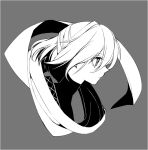  1girl braid french_braid from_side green_eyes grey_background mizuhashi_parsee moi2m3 monochrome profile scarf short_hair simple_background solo spot_color touhou upper_body 