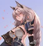  1girl animal_ears backless_outfit blush braid breasts cat_ears closed_mouth erun_(granblue_fantasy) granblue_fantasy hair_between_eyes hairband heles hikareki large_breasts long_hair looking_at_viewer medium_breasts silver_hair single_braid solo upper_body very_long_hair yellow_eyes 