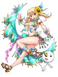  1girl :d ankle_ribbon armlet bikini blonde_hair blue_ribbon breasts brown_eyes cleavage fairy_tail flower full_body hair_between_eyes hair_flower hair_ornament holding_key jewelry large_breasts long_hair lucy_heartfilia midriff nail_polish navel necklace one_leg_raised open_mouth outstretched_arms pink_nails plue ribbon shiny shiny_skin sideboob smile solo stomach striped striped_ribbon sunflower swimsuit toenail_polish transparent_background twintails under_boob wrist_ribbon yellow_flower 
