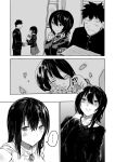  1boy 2girls araido_kagiri armband black_clothes comic gakuran handshake highres multiple_girls original pout school_uniform silent_comic smug tearing_up 