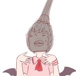  1girl anger_vein ascot bat_wings batta_(ijigen_debris) clenched_teeth dress fang looking_at_viewer pantyhose_on_head pink_dress red_neckwear remilia_scarlet short_sleeves simple_background solo teeth touhou upper_body white_background wings wristband 
