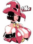 1girl bare_shoulders black_eyes black_hair breasts character_name cleavage collar guilty_gear hat i-no large_breasts lips lipstick looking_at_viewer makeup mole o-ring short_hair solo upper_body witch_hat zako_(arvinry) 