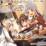  4girls :d ^_^ amatsukaze_(kantai_collection) black_hair blue_eyes blue_sailor_collar brown_eyes brown_hair brown_sweater chopsticks closed_eyes colored_pencil_(medium) commentary_request cup dated drinking_glass eyebrows_visible_through_hair food green_sailor_collar grey_eyes hatsukaze_(kantai_collection) holding holding_chopsticks holding_cup kantai_collection kirisawa_juuzou long_hair long_sleeves multiple_girls neckerchief numbered open_mouth sailor_collar short_hair silver_hair smile sweater tokitsukaze_(kantai_collection) tongue tongue_out traditional_media translation_request twitter_username two_side_up yellow_neckwear yukikaze_(kantai_collection) 