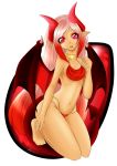 breasts cassandra demon_tail demon_wings full_body gradient_hair harem_outfit horns kneeling multicolored_hair navel pink_eyes pink_hair pink_lips sideboob small_breasts solo tail wings 