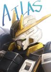  atlas_gundam character_name deadspike_nine glowing glowing_eyes green_eyes gundam gundam_thunderbolt highres mecha no_humans solo white_background 