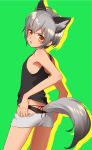  1girl animal_ears ass black_panties blush brown_eyes dog_ears dog_tail eyebrows_visible_through_hair five_star_stories grey_hair looking_at_viewer original panties pantsu_majirou parted_lips short_hair sleeveless solo tail tomboy underwear 