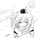  &gt;_&lt; 1girl animal_ears bent_elbow blush_stickers choko_(cup) closed_mouth cold cup eyebrows_visible_through_hair greyscale hat inubashiri_momiji monochrome pom_pom_(clothes) scarf taurine_8000mg thought_bubble tokin_hat tokkuri touhou trembling twitter_username wavy_mouth wind wolf_ears 