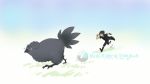  1boy animated animated_gif beak black_hair black_jacket boots chocobo feathers final_fantasy final_fantasy_xv gloves jacket mintfoxmimi noctis_lucis_caelum running simple_background single_glove spiky_hair talons 