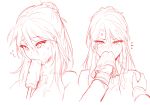  1girl anger_vein between_breasts blush breasts food girls_frontline hair_between_eyes hair_bun hand_on_another&#039;s_shoulder large_breasts lee-enfield_(girls_frontline) long_hair looking_at_viewer military military_uniform napkin popsicle rebe11 sexually_suggestive sketch solo sweatdrop uniform 