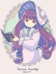  alternate_costume book frilled_hat frills hat iris_anemone looking_at_viewer open_mouth patchouli_knowledge star star_print touhou 