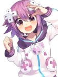  d-pad hair_ornament highres hood hoodie jacket looking_at_viewer neptune_(choujigen_game_neptune) neptune_(series) open_mouth purple_hair source_request striped striped_legwear track_jacket violet_eyes 