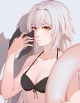  1girl black_bikini_top breasts broken_(7589468) cleavage collarbone fate/grand_order fate_(series) front-tie_bikini front-tie_top grey_background hair_between_eyes highres holding innertube jeanne_alter long_hair medium_breasts orange_eyes ruler_(fate/apocrypha) shadow silver_hair simple_background solo very_long_hair 