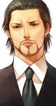  1boy beard black_eyes black_hair close-up doujima_daigo facial_hair formal male_focus matsu_(bandan) necktie ryuu_ga_gotoku ryuu_ga_gotoku_3 solo suit 