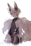  1boy animal_ears backless_outfit erun_(granblue_fantasy) fox_ears fox_tail granblue_fantasy hair_ornament kou_(granblue_fantasy) long_hair male_focus red_eyes side-tie_legwear smile tail yuuhi_homare 