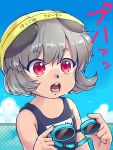  buck_teeth dripping goggles goggles_removed iris_anemone nazrin open_mouth school_swimsuit staring surprised swim_cap swimming swimsuit tan tanline touhou wet wet_hair 