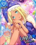  blonde_hair blue_eyes blush character_name dark_skin hat idolmaster idolmaster_cinderella_girls layla_(idolmaster) long_hair smile stars 