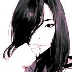  1girl face hair_over_one_eye ilya_kuvshinov long_hair looking_at_viewer monochrome original simple_background sketch solo white_background 