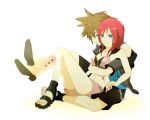  1boy 1girl al_(arupaka) blue_eyes brown_hair jewelry kairi_(kingdom_hearts) kingdom_hearts kingdom_hearts_ii redhead short_hair sora_(kingdom_hearts) 