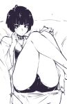  1girl absurdres bra chair clipboard collar erica_june_lahaie highres jewelry legs_up monochrome necklace pendant persona persona_5 short_hair short_shorts shorts signature sitting sketch solo takemi_tae underwear waveform 