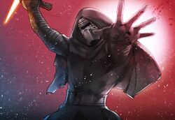  1boy belt energy_sword foreshortening gloves hands helmet kylo_ren lightsaber male_focus mask outstretched_hand red_sky sky solo star_wars star_wars:_the_force_awakens sword weapon 