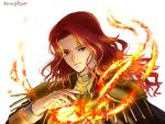  1boy alvis_(fire_emblem) cape european_clothes fire fire_emblem fire_emblem:_seisen_no_keifu hanasaki_komugi long_hair looking_at_viewer magic red_eyes redhead simple_background solo white_background 