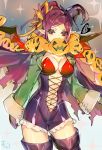  1girl absurdres bat_wings boots breasts cleavage frills gloves halloween halloween_costume hat highres long_hair looking_at_viewer macross macross_delta majiro_(mazurka) mirage_farina_jenius navel pointy_ears purple_hair solo thigh-highs thigh_boots violet_eyes wings witch_hat 