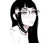  1girl face glasses ilya_kuvshinov long_hair looking_at_viewer monochrome original profile simple_background sketch solo upper_body white_background 