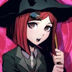  1girl brown_eyes dangan_ronpa hair_ornament hairclip hat looking_at_viewer new_dangan_ronpa_v3 open_mouth qosic redhead solo witch_hat yumeno_himiko 