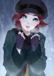  1girl 20th_century_fox anastasia_(20th_century_fox) anya_(anastasia) blue_eyes blush breath coat fingerless_gloves gloves hat head_tilt looking_at_viewer moochirin open_mouth redhead short_hair solo 