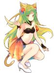 1girl animal_ears archer_of_red black_bra black_panties bra breasts cat_ears cat_tail choker cleavage fate/apocrypha fate_(series) floating_hair green_eyes green_hair high_heels highres itohime long_hair panties red_flower simple_background skirt small_breasts solo strapless strapless_bra tail underwear white_background white_footwear 