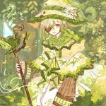  :d akikazekinoko blonde_hair brown_eyes eyepatch flower forest hat hat_flower holding holding_staff leafeon nature open_mouth outdoors personification pokemon sketch smile solo staff standing yellow_hat 