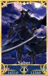  1boy armor card cloak clouds cloudy_sky commentary_request eiri_(eirri) fate/grand_order fate_(series) full_moon gameplay_mechanics glowing glowing_eyes holding holding_scythe holding_weapon horns king_hassan_(fate/grand_order) mask moon night outdoors scythe skull skull_mask sky solo weapon 