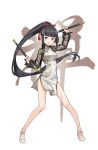  1girl :d black_hair blue_eyes china_dress chinese_clothes dress full_body hair_ornament highres josie_rosebud long_hair looking_at_viewer mole mole_under_eye official_art open_mouth ponytail princess_principal princess_principal_game_of_mission smile solo standing transparent_background very_long_hair weapon white_footwear 