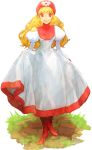  1girl blonde_hair blush breasts dragon_quest dragon_quest_ii dress hood long_hair mitosa open_mouth princess_of_moonbrook red_eyes smile solo 