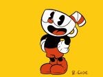  1boy 30s animated_gif commentary cuphead cuphead_(game) full_body gloves male_focus pac-man_eyes robert_j_case shorts solo white_gloves yellow_background 