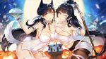  2girls :q ;( adapted_costume animal_ears arm_belt armpits asymmetrical_docking atago_(azur_lane) azur_lane bangs bare_shoulders black_hair black_legwear blunt_bangs blurry blush breast_press breasts buckle budget_sarashi catsizuru chains cleavage closed_mouth collar collarbone cowboy_shot depth_of_field finger_to_mouth full_moon garter_straps gold_chain hair_ribbon hand_on_own_chest heart high_ponytail holding holding_sword holding_weapon jack-o&#039;-lantern large_breasts leaning_forward leotard light_particles long_hair looking_at_viewer mole mole_under_mouth moon multiple_girls navel pantyhose pumpkin ribbon robot sarashi smile strapless strapless_leotard sword tail takao_(azur_lane) thigh-highs thighband_pantyhose tongue tongue_out very_long_hair weapon white_legwear white_leotard white_ribbon wrist_cuffs yellow_eyes zipper 