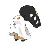  blanket full_body ghost_costume halloween halloween_costume pokemon pokemon_(creature) sharp_teeth simple_background solo sookmo standing teeth white_background 