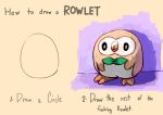  absurdres bird black_eyes bright_pupils character_name commentary english highres how_to how_to_draw_an_owl kion-kun looking_at_viewer meme no_humans orange_background parody pokemon pokemon_(creature) rowlet simple_background solo 