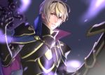  1boy armor blonde_hair book brynhildr_(tome) capelet fire_emblem fire_emblem_if gloves hairband leon_(fire_emblem_if) male_focus minato_(robin) solo teeth upper_body violet_eyes 