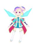  1girl artist_request blonde_hair blue_dress blue_wings boots cape closed_mouth dress fairy fairy_wings hair_rings karia_(tales) looking_at_viewer multicolored_hair official_art purple_hair red_eyes short_hair side_ponytail sidelocks smile solo tales_of_(series) tales_of_the_rays thigh-highs thigh_boots white_background white_footwear wings 