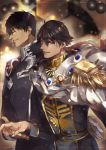  2boys archer_(fate/prototype_fragments) black_hair blurry bokeh cape closed_eyes dark_skin dark_skinned_male depth_of_field epaulettes fate/grand_order fate/prototype fate/prototype:_fragments_of_blue_and_silver fate_(series) galactic_empire_(gin&#039;eiden) ginga_eiyuu_densetsu gloves male_focus military military_uniform multiple_boys pvc_parfait rider_(fate/prototype_fragments) uniform white_gloves yellow_eyes 